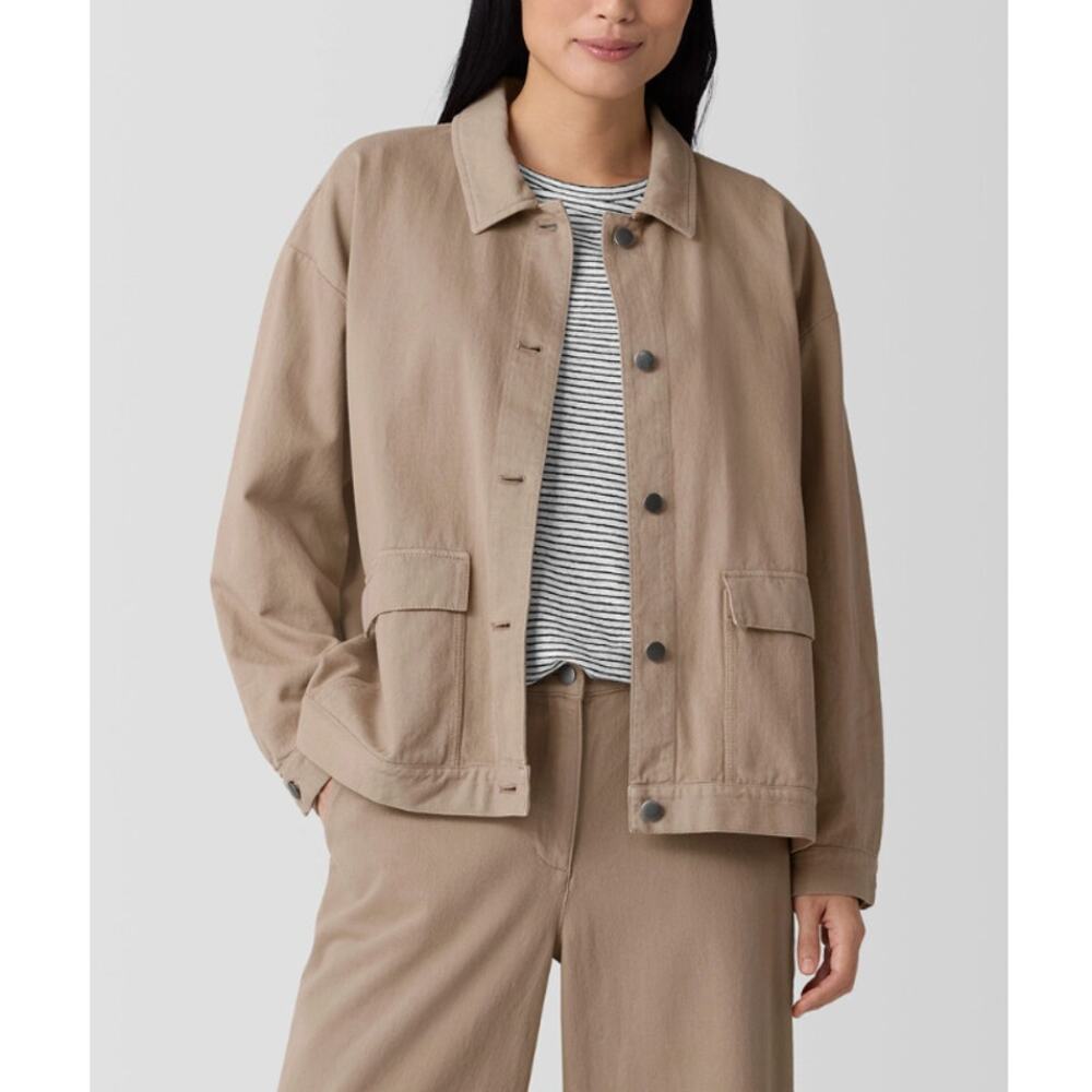 Eileen Fisher Women's Biscuit Utility Cotton Classic Collar Jacket Size 3X
